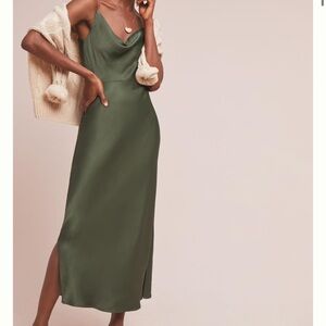 NWT Anthropologie Elyse Cowl Neck Slip Dress in Moss Green, Size M